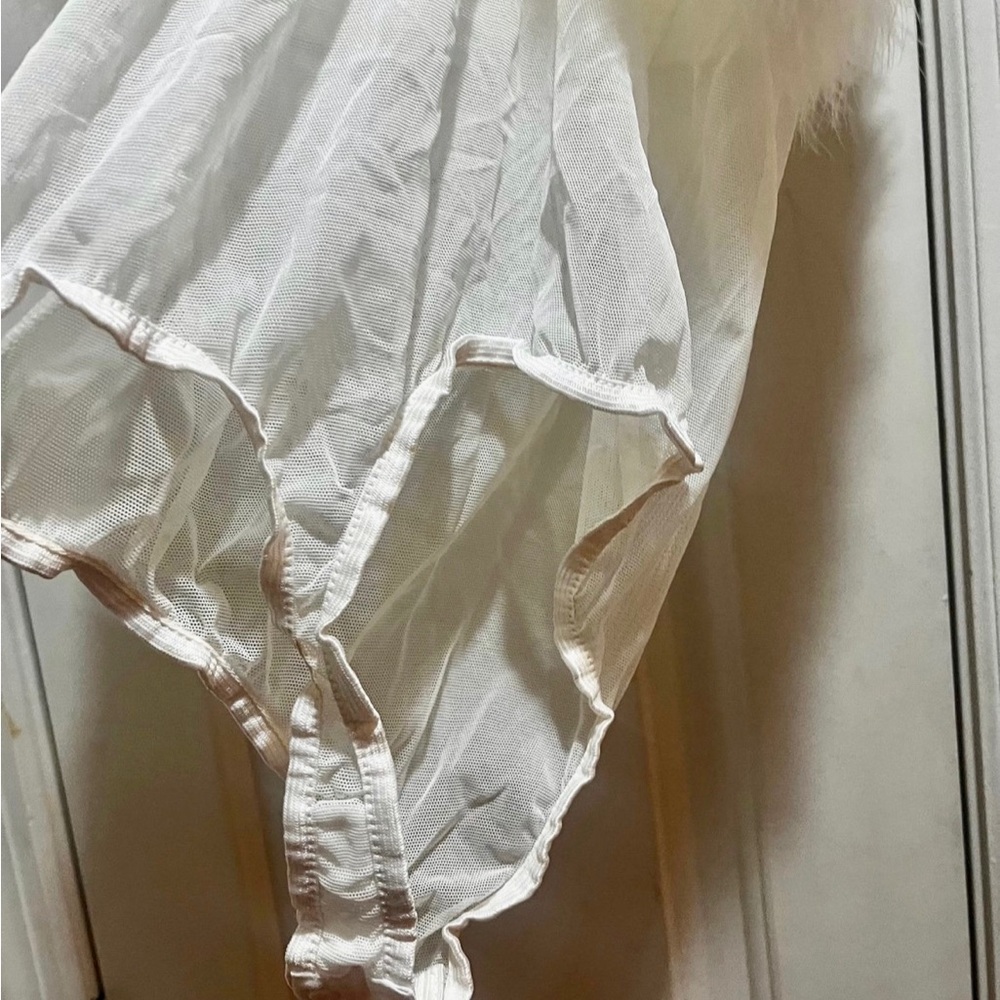 NWT Victoria's Secret Vintage Sexy White Mesh Bodysuit with Faux Feather Trim - Picture 9 of 15